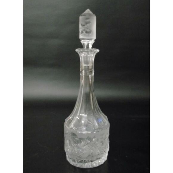 VTG Cut Glass DECANTER w/ STOPPER Orchid Flower Designs 15" Wine Liquor Bottle! - Picture 4 of 4